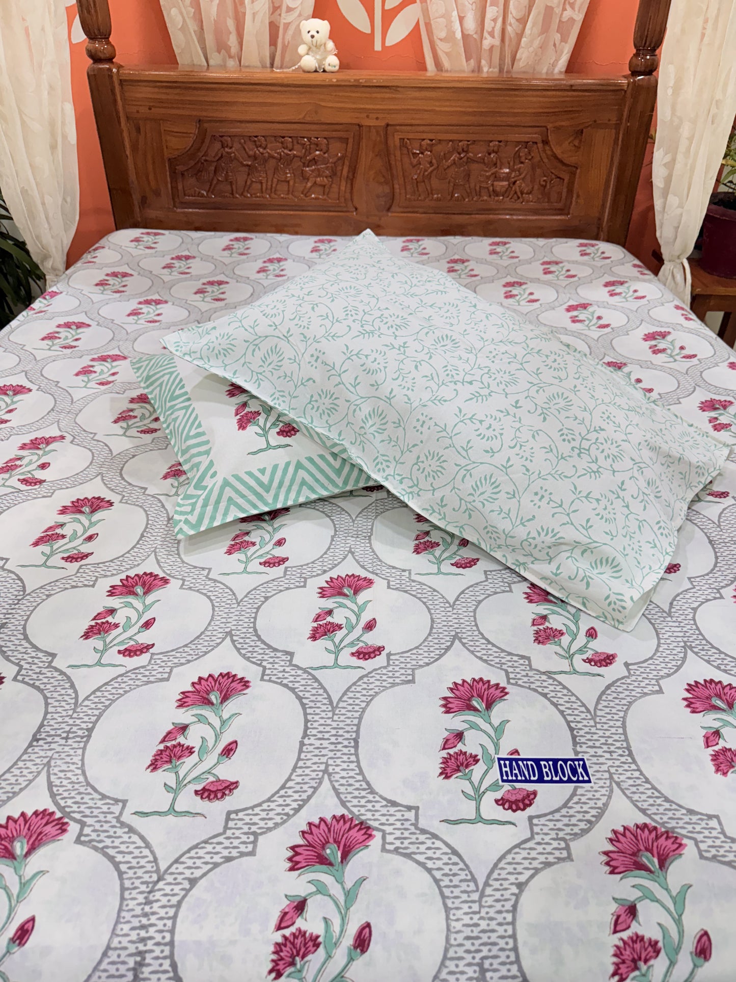 Red Floral  Premium Cotton Double Bedsheet