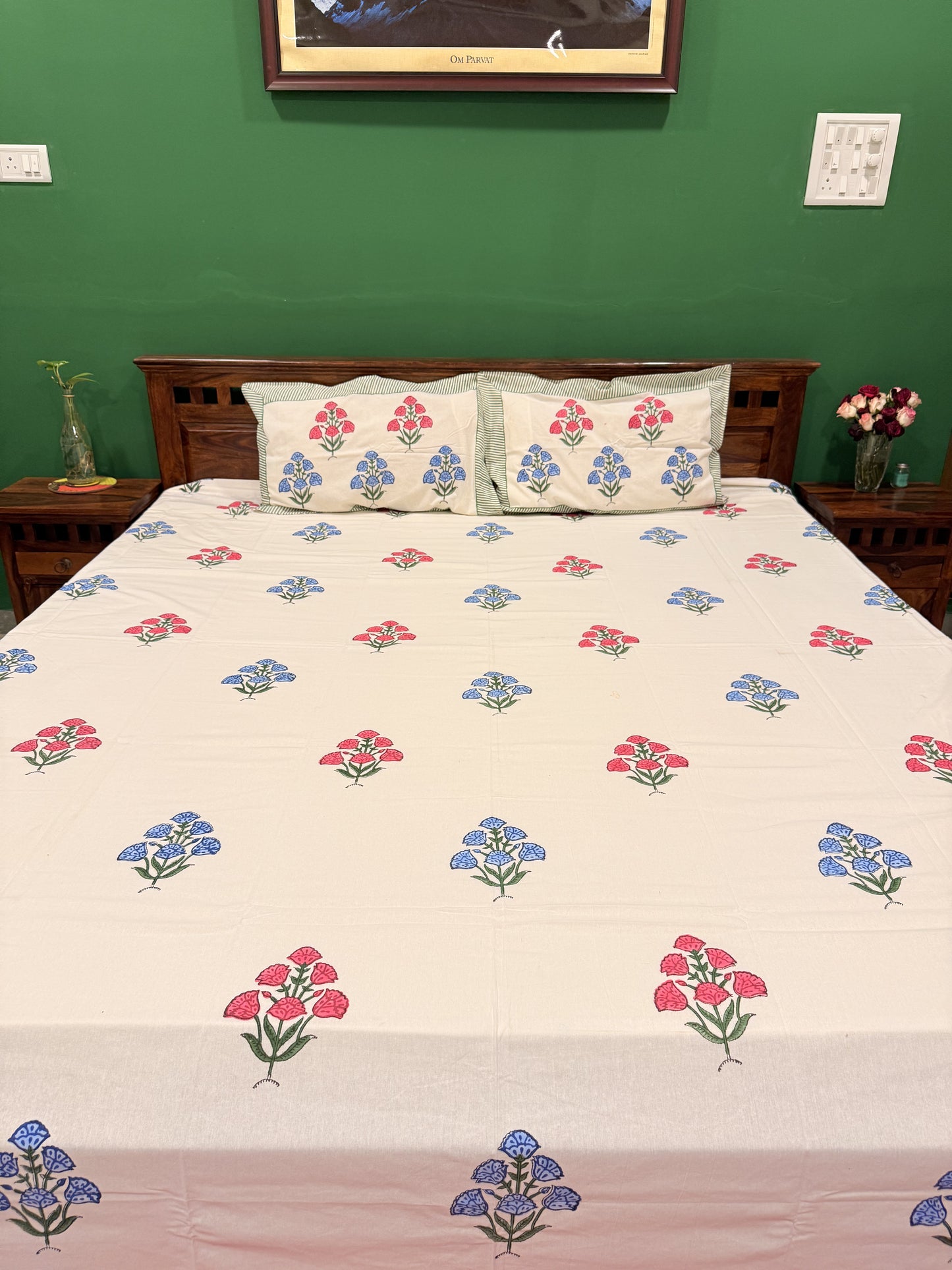 Multicolor Premium Cotton Handblock Double Bedsheet