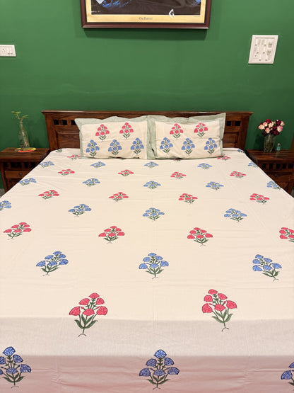 Multicolor Premium Cotton Handblock Double Bedsheet