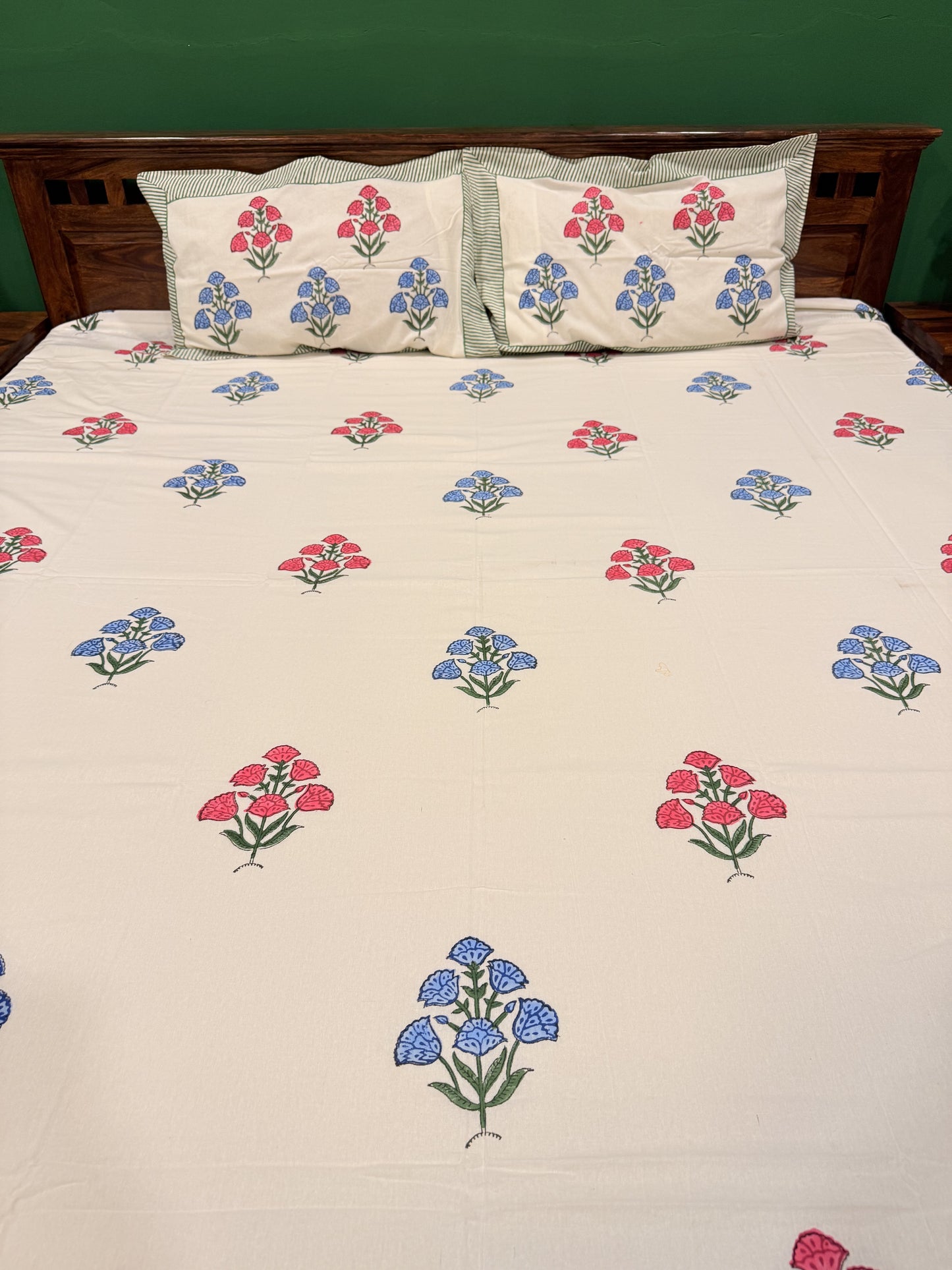 Multicolor Premium Cotton Handblock Double Bedsheet
