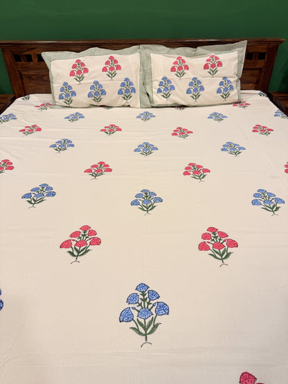 Multicolor Premium Cotton Handblock Double Bedsheet