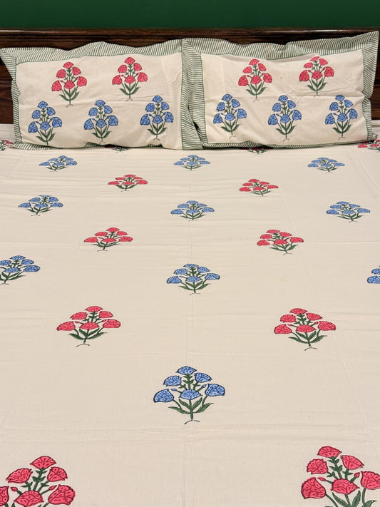 Multicolor Premium Cotton Handblock Double Bedsheet