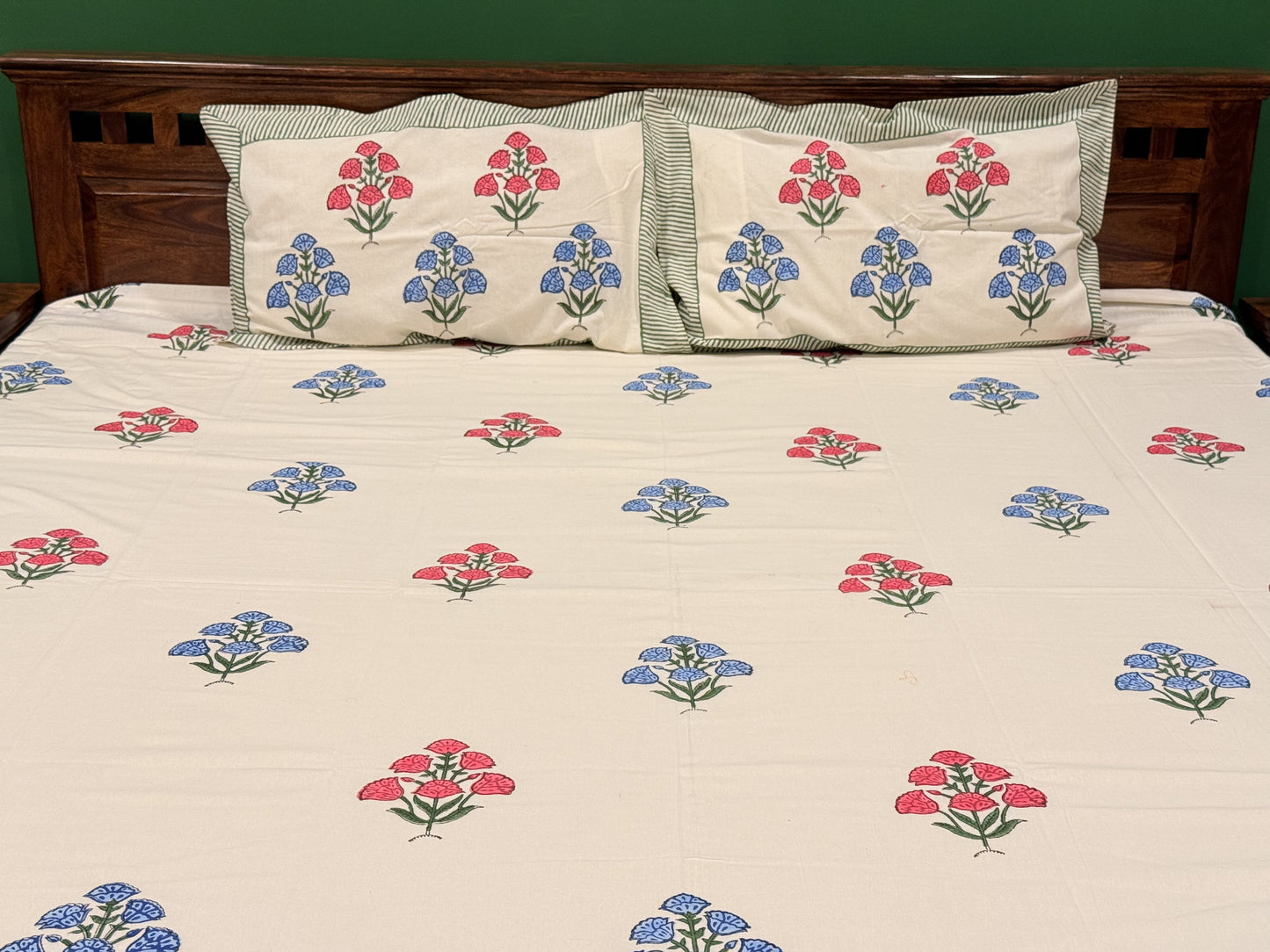 Multicolor Premium Cotton Handblock Double Bedsheet