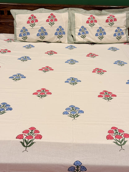 Multicolor Premium Cotton Handblock Double Bedsheet
