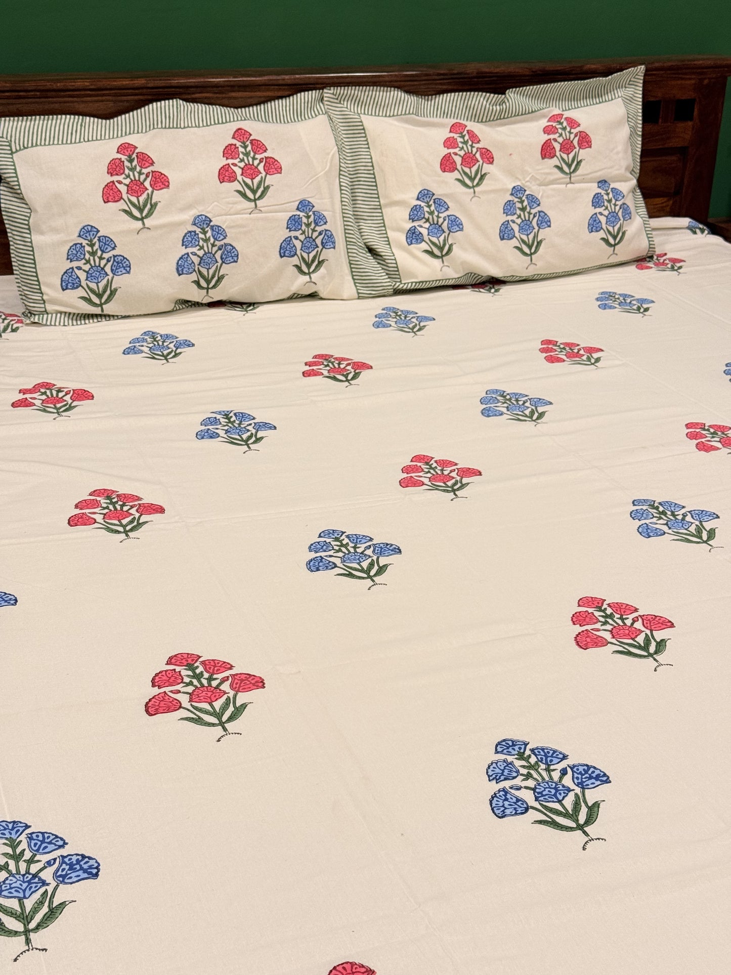 Multicolor Premium Cotton Handblock Double Bedsheet