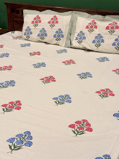 Multicolor Premium Cotton Handblock Double Bedsheet
