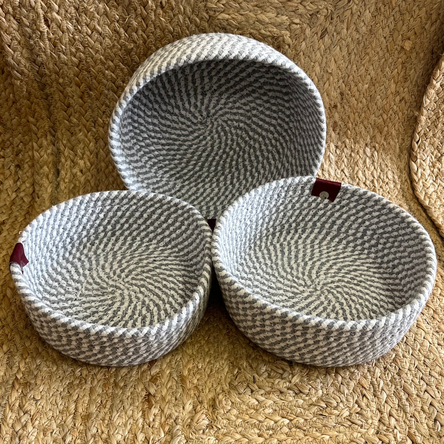 Jute Storage Baskets Multi-Purpose Organizer - GREY SET OF 3 (SMALL, MEDIUM, LARGE)