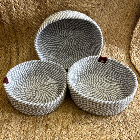 Jute Storage Baskets Multi-Purpose Organizer - GREY SET OF 3 (SMALL, MEDIUM, LARGE)