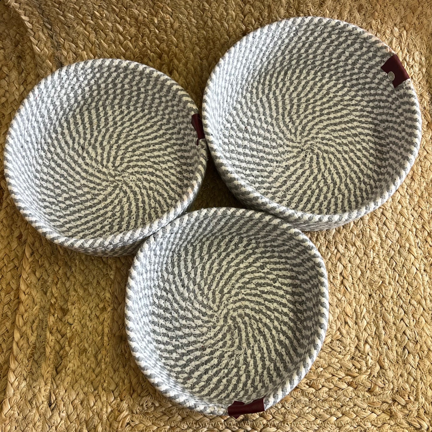 Jute Storage Baskets Multi-Purpose Organizer - GREY SET OF 3 (SMALL, MEDIUM, LARGE)