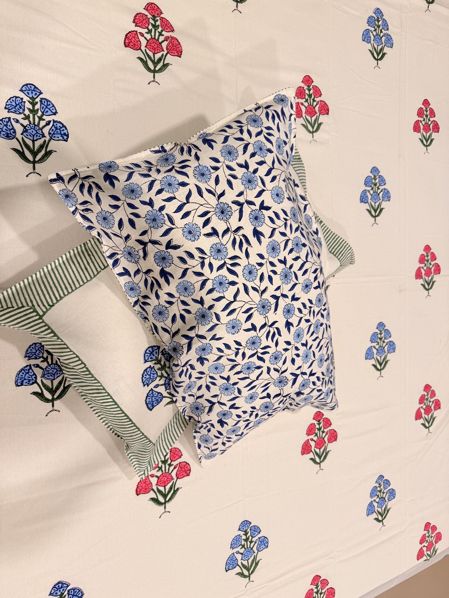 Multicolor Premium Cotton Handblock Double Bedsheet
