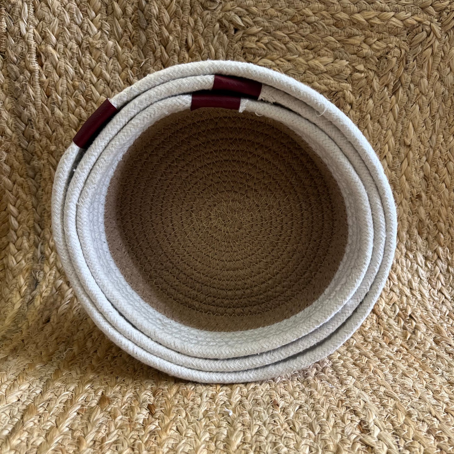 Jute Storage Baskets Multi-Purpose Organizer – Dual Tone Jute & White with Handles (Set of 3: Small, Medium, Large)