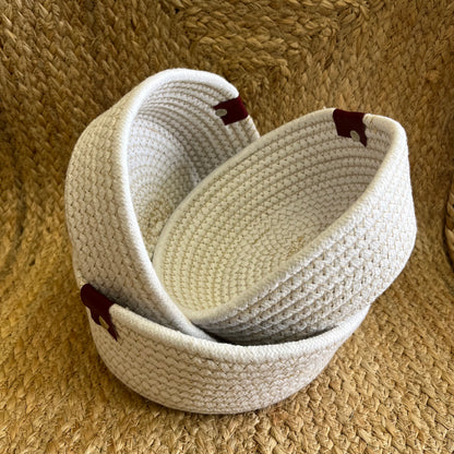 Jute Storage Baskets Multi-Purpose Organizer – White & Golden (Set of 3: Small, Medium, Large)