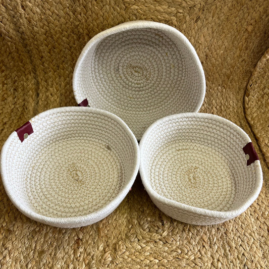Jute Storage Baskets Multi-Purpose Organizer – White & Golden (Set of 3: Small, Medium, Large)