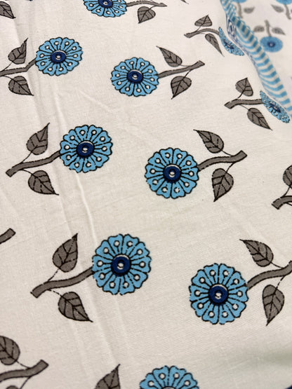 Blue Premium Cotton Double  Handblock Bedsheet