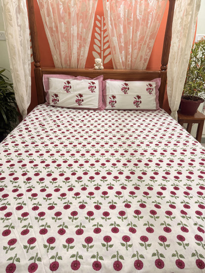 Red Premium Cotton Double Handblock Bedsheet