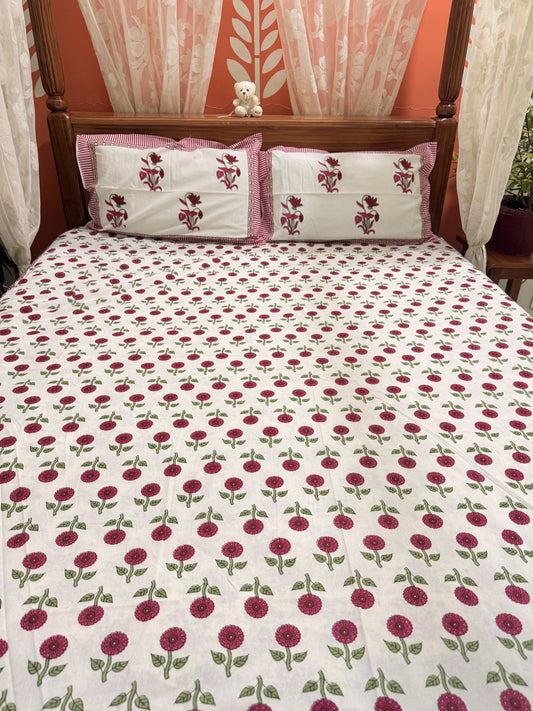 Red Premium Cotton Double Handblock Bedsheet
