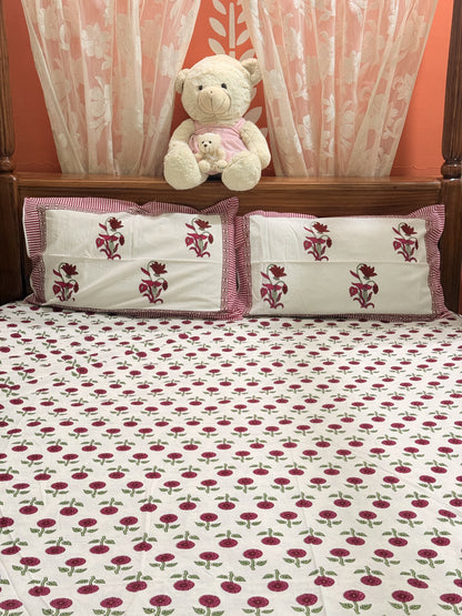 Red Premium Cotton Double Handblock Bedsheet
