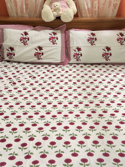 Red Premium Cotton Double Handblock Bedsheet