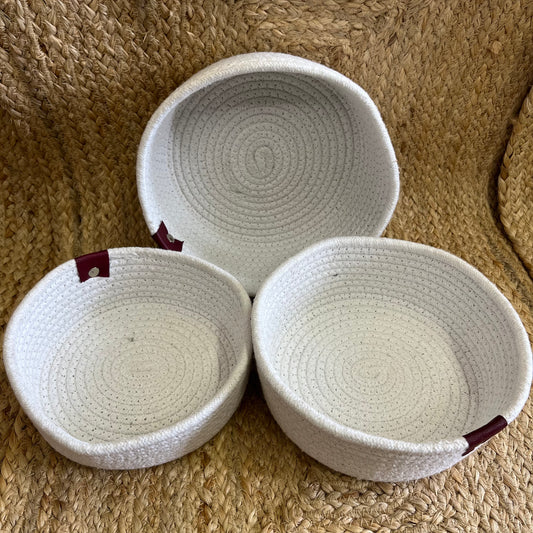 Jute Storage Baskets Multi-Purpose Organizer – Pure White (Set of 3: Small, Medium, Large)