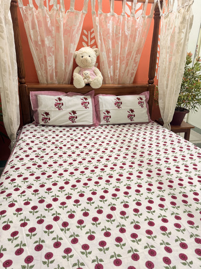 Red Premium Cotton Double Handblock Bedsheet