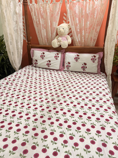 Red Premium Cotton Double Handblock Bedsheet