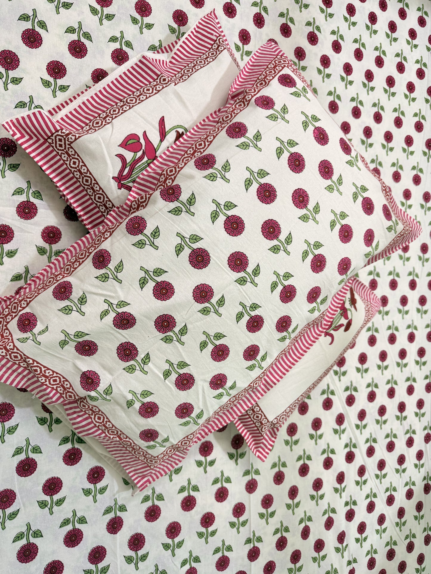 Red Premium Cotton Double Handblock Bedsheet