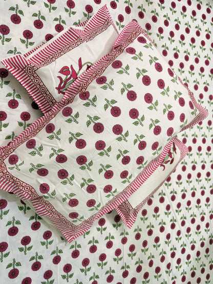 Red Premium Cotton Double Handblock Bedsheet