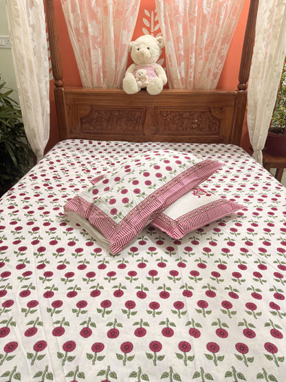 Red Premium Cotton Double Handblock Bedsheet