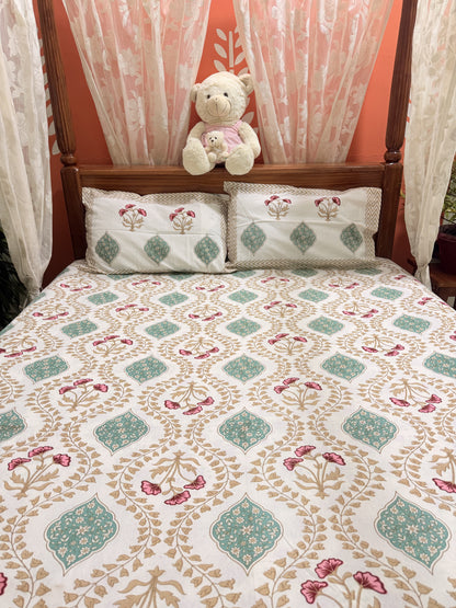 Brown Premium Cotton Double Handblock Bedsheet