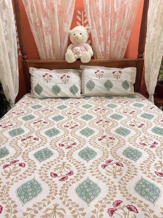Brown Premium Cotton Double Handblock Bedsheet
