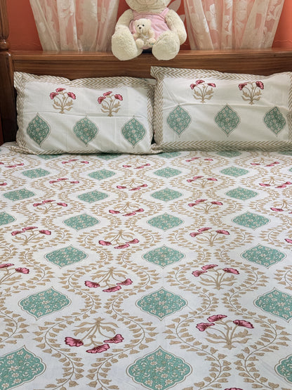 Brown Premium Cotton Double Handblock Bedsheet
