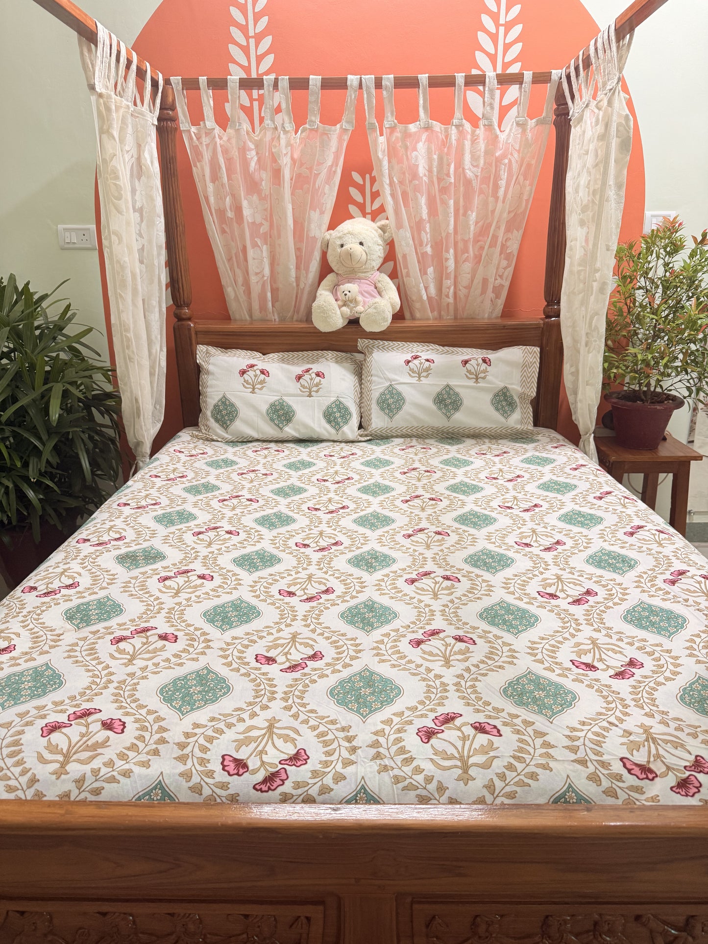 Brown Premium Cotton Double Handblock Bedsheet