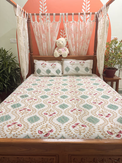Brown Premium Cotton Double Handblock Bedsheet