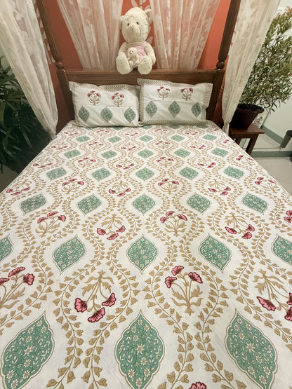 Brown Premium Cotton Double Handblock Bedsheet