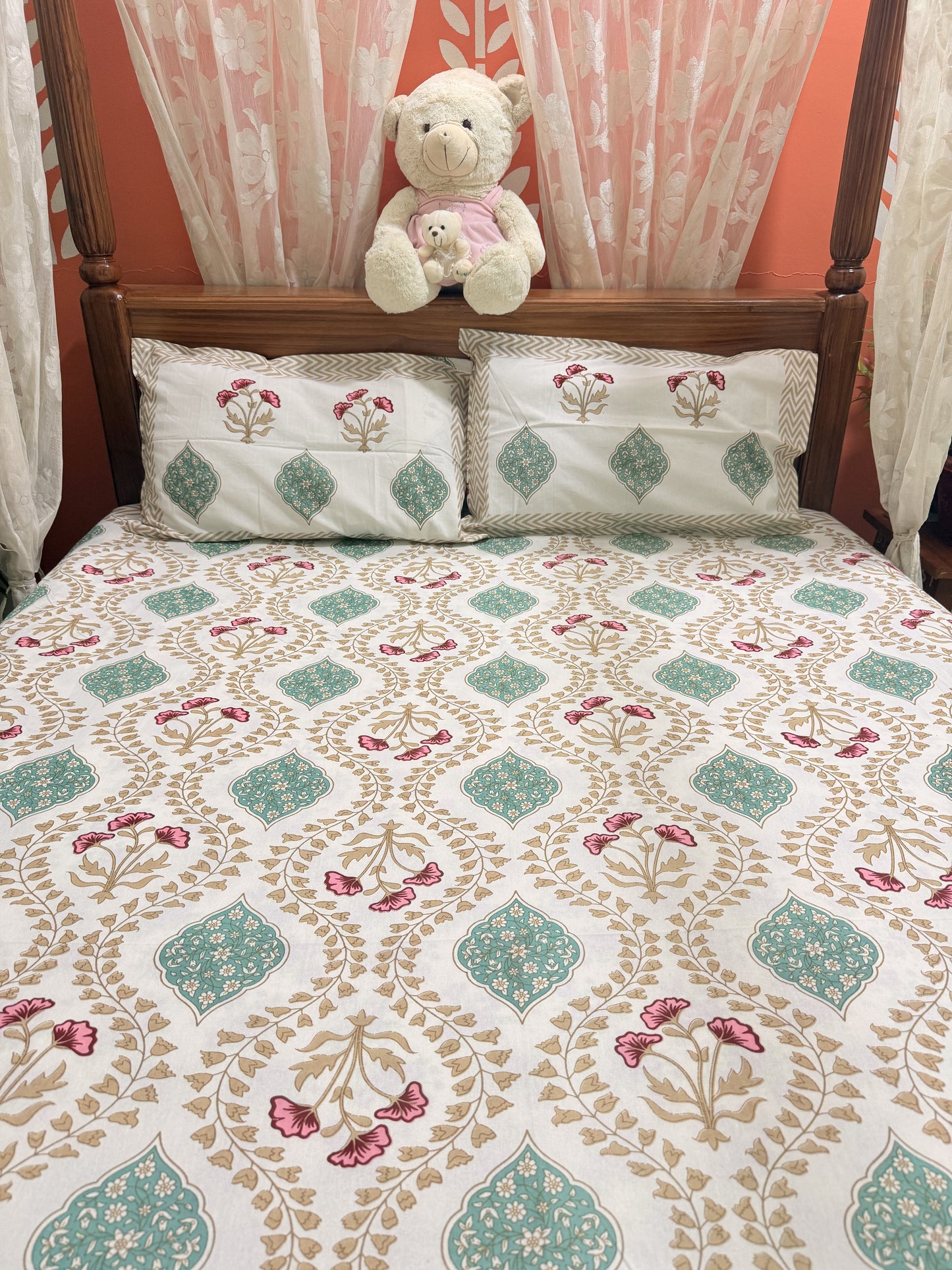 Brown Premium Cotton Double Handblock Bedsheet
