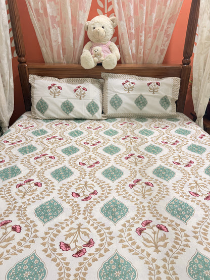 Brown Premium Cotton Double Handblock Bedsheet