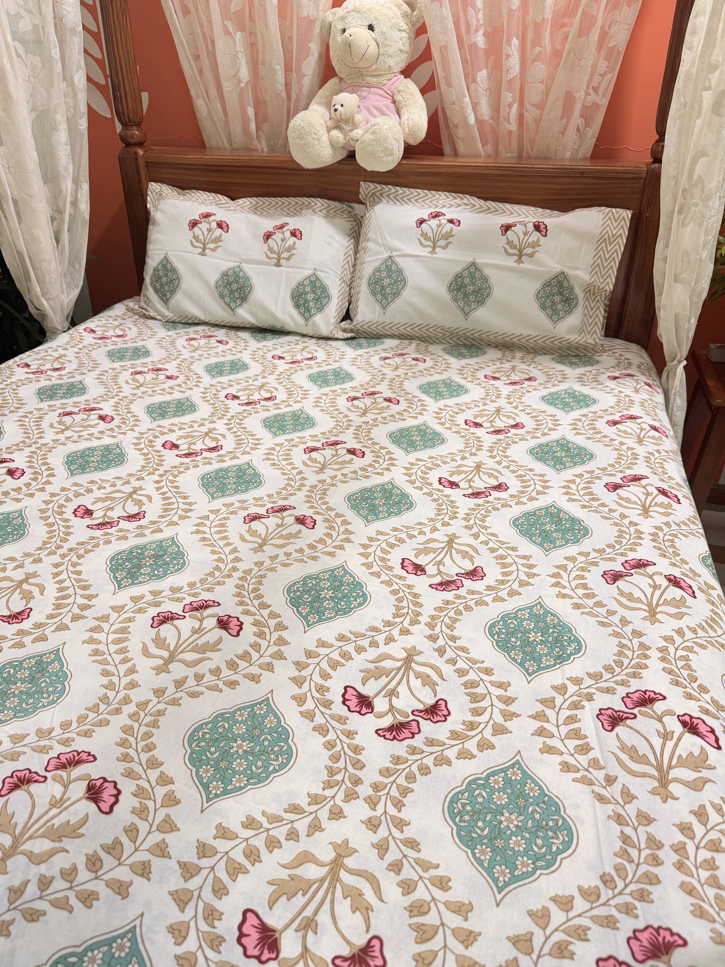 Brown Premium Cotton Double Handblock Bedsheet