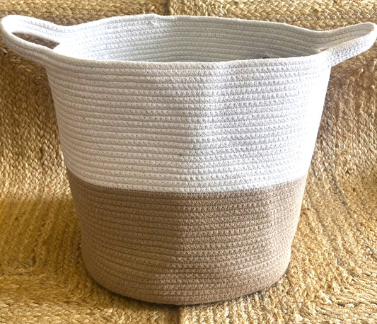 Jute Laundry Storage Basket Organizer with Handles - Beige and White