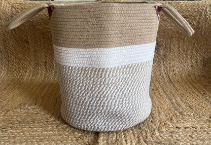 Jute Large Basket Storage Organizer with Handle - Beige and White