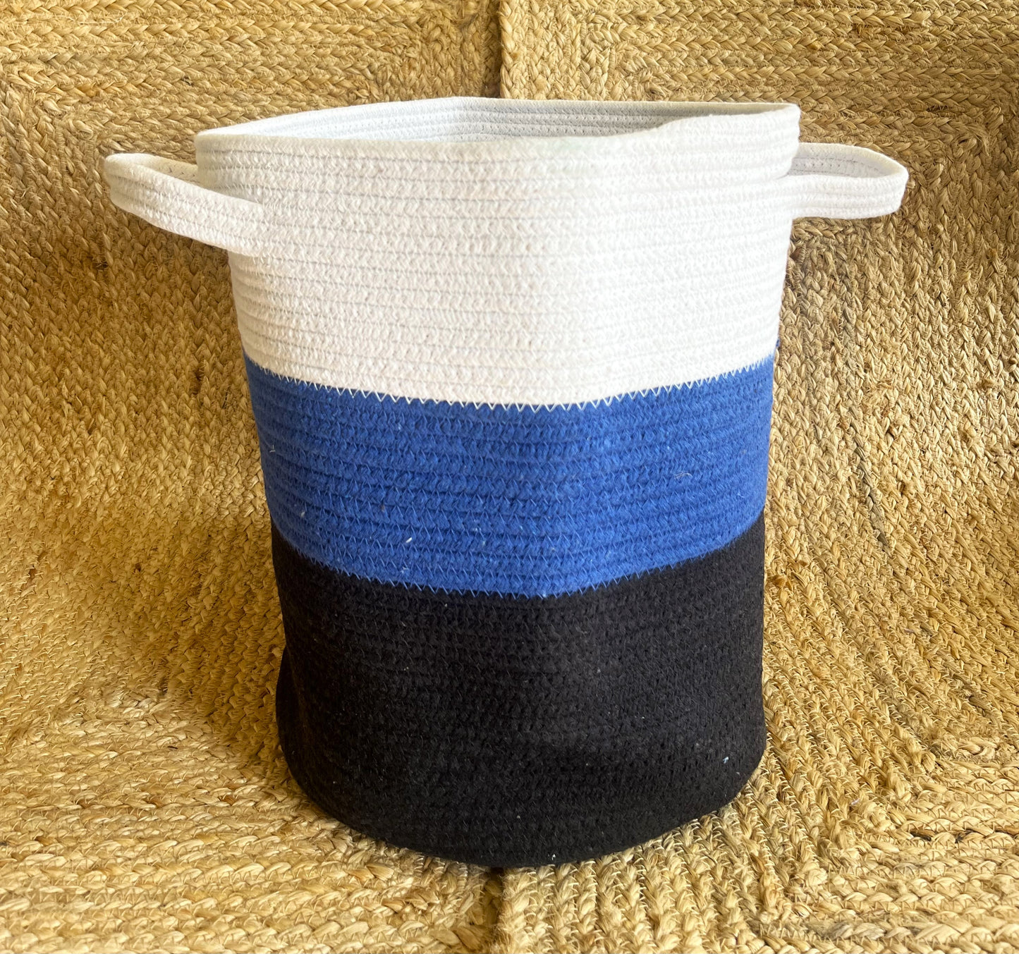Jute Laundry Storage Basket Organizer with Handles - Blue Black