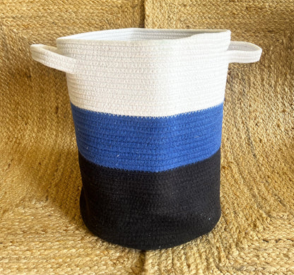 Jute Laundry Storage Basket Organizer with Handles - Blue Black