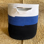 Jute Laundry Storage Basket Organizer with Handles - Blue Black