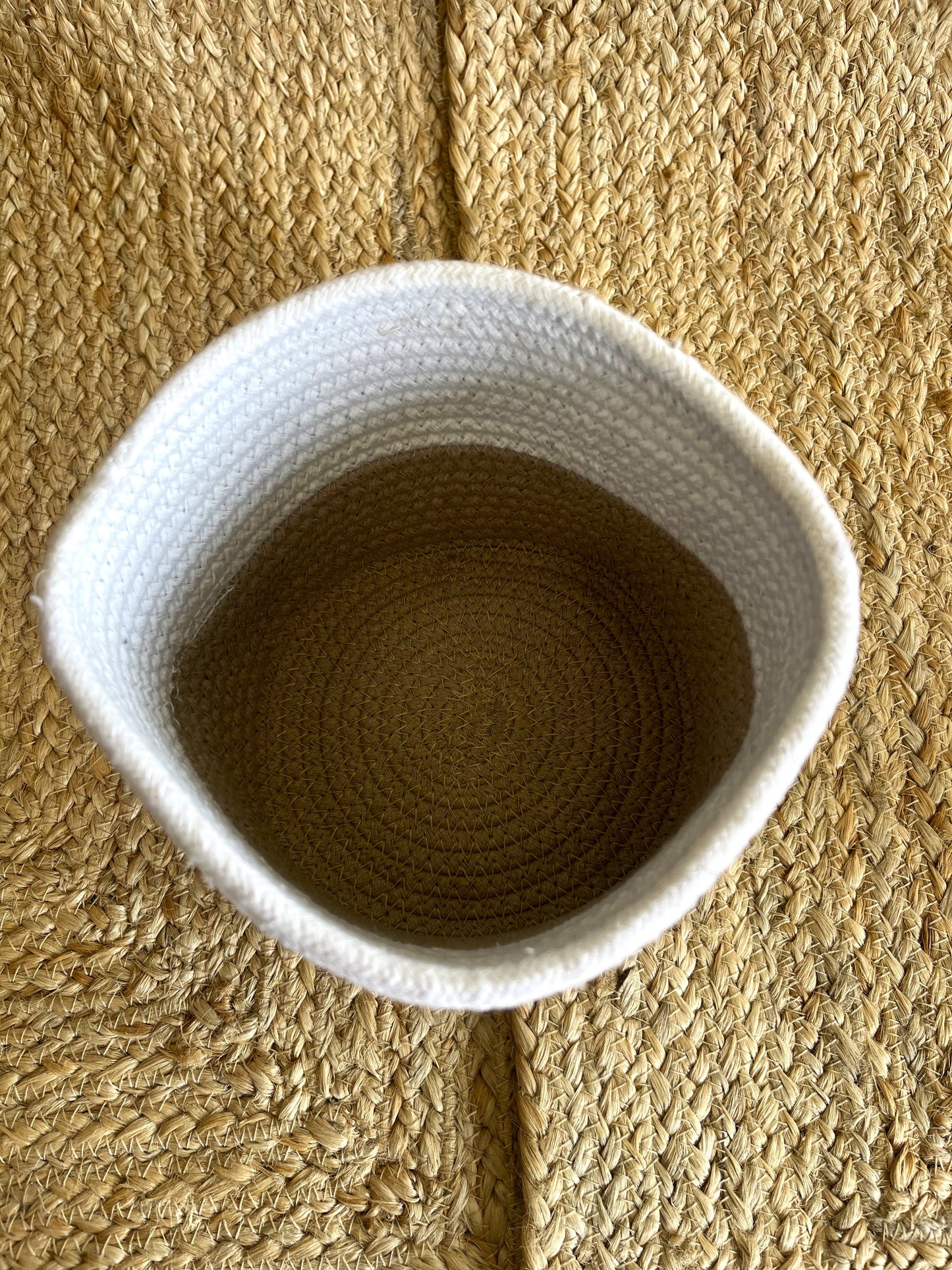 Small Jute Plant Basket Organizer – Dual Tone Beige & White | Household Storage Basket