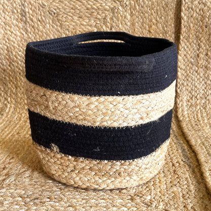 Jute Braided Multipurpose Storage Basket Organizer with Handles – Black & Jute