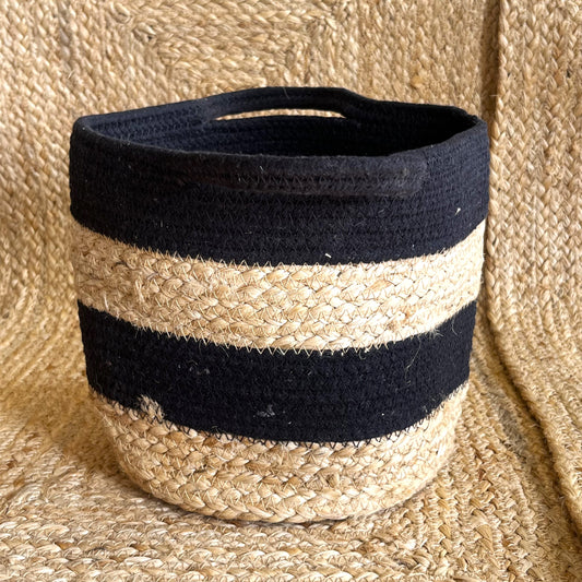 Jute Braided Multipurpose Storage Basket Organizer with Handles – Black & Jute