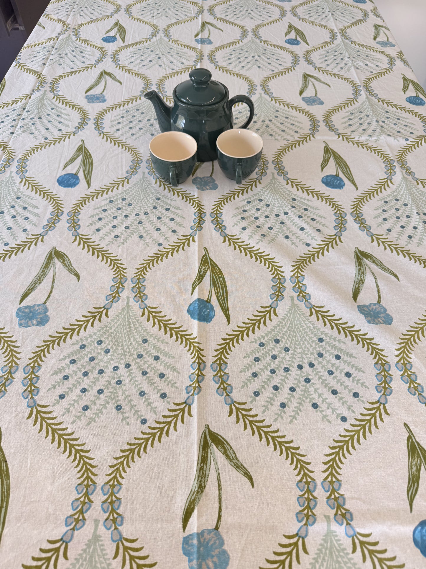 Green Cotton Handblock Dining Table Cover