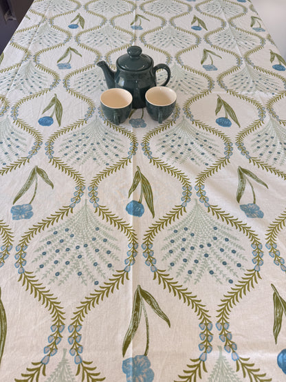 Green Cotton Handblock Dining Table Cover