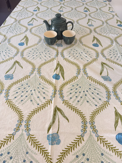 Green Cotton Handblock Dining Table Cover