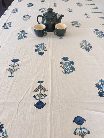 Blue and White Cotton Handblock Dining Table Cover
