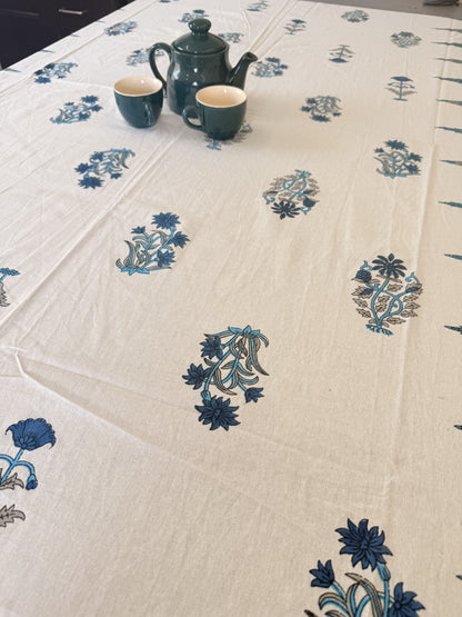 Blue and White Cotton Handblock Dining Table Cover